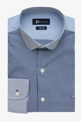 Dur ανδρικό πουκάμισο button down με ριγέ σχέδιο και κεντημένο λογότυπο Slim Fit - 11020788 Μπλε